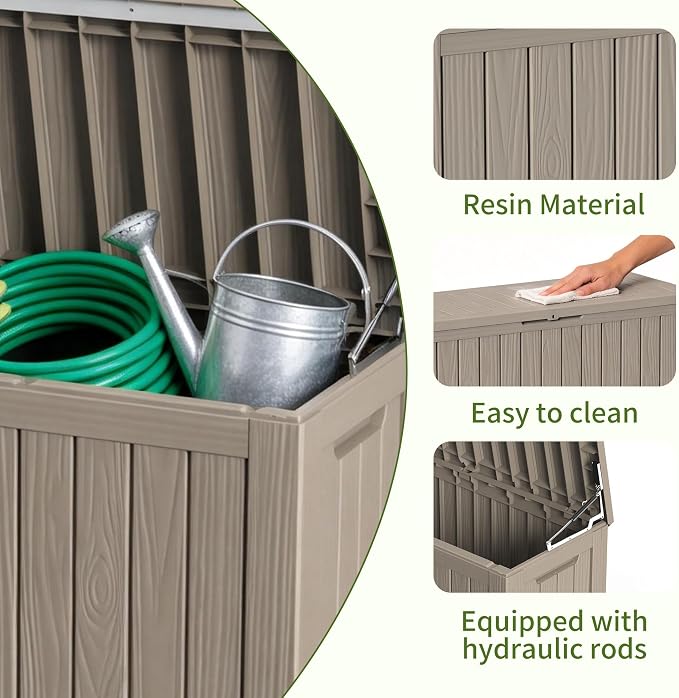 85 Gallon Outdoor Storage Box Waterproof, Large Deck Box Durable Resin Storage Bin with Lid for Patio Furniture Cushions Garden Tools (Gray, 85 Gallon)