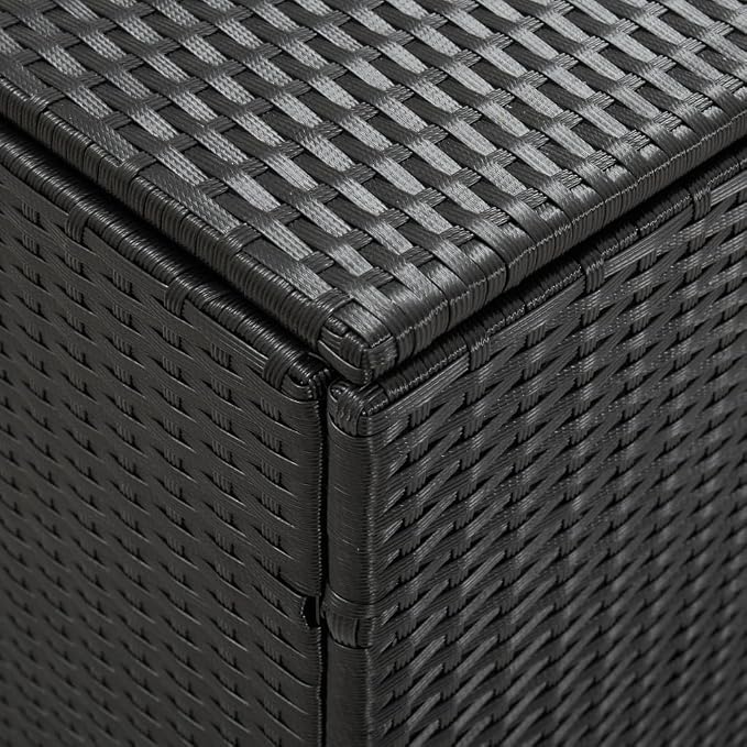 Wicker Patio Storage Box with PE Liner, Patio PE Rattan Storage Container, Outdoor Storage Box for Cushions, and Garden Tools, Poly Rattan 70.9"x35.4"x27.6" Black,-899