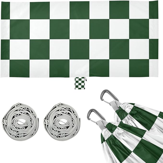 Green and White Checkered Pattern 330lb Capacity Outdoor Hammocks with Hanging Rope Cloth Hammock for Patio Backyard Lounge Base hamacas para adultos con soporte
