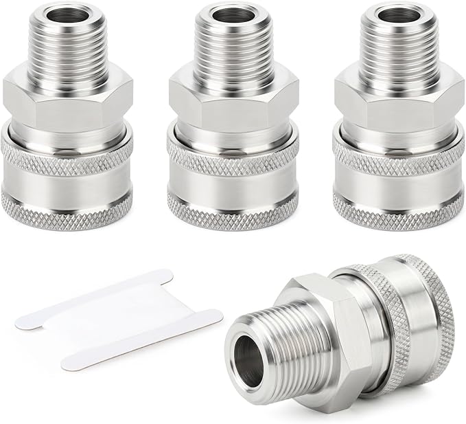TAISHER 4PCS 304 Stainless Steel 3/8" Male NPT High Pressure Washer Quick Connect Coupler for Pressure Washing Gun Hose Accessories