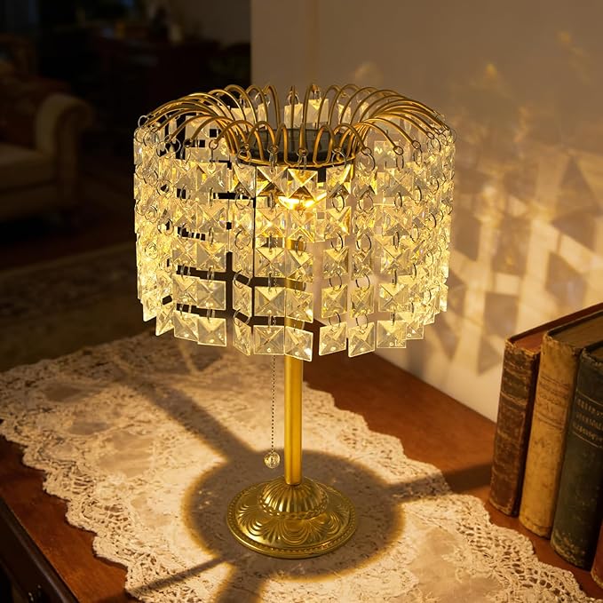 HUYIENO Solar Outdoor Table Lamp Decorative Modern Crystal Lights with USB Charging 2 Lighting Modes (White/Warm White) Perfect Table Light for Dinner/Patio/Restaurant/Bedroom