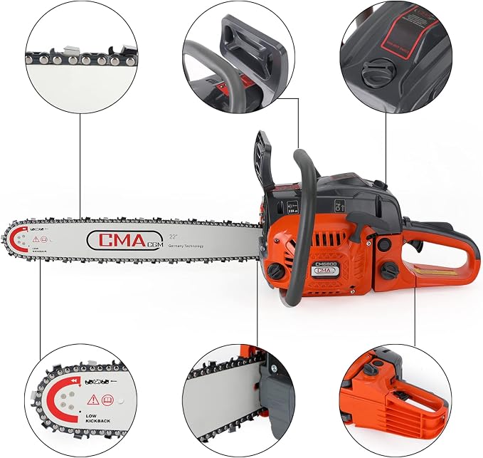 Topteng Gas Chainsaw 22 Inch 68cc, Chainsaw Gas Powered Cutting Wood Gas Sawing Aluminum Crankcase Chain Saw 22"