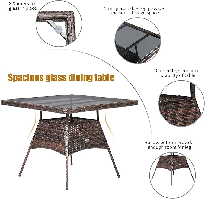 Tangkula 5 Pieces Wicker Patio Dining Set, Outdoor PE Rattan Chairs Table Set with 4 Seat Cushions, Patio Dining Furniture with Tempered Glass Tabletop, Suitable for Porch, Yard