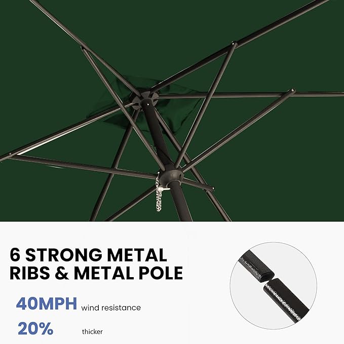 6.5x10FT Rectangular Patio Umbrella with Push Button Tilt & Crank Lift for Garden,UV Protection Outdoor Umbrella for Deck,Pool and Yard,Green