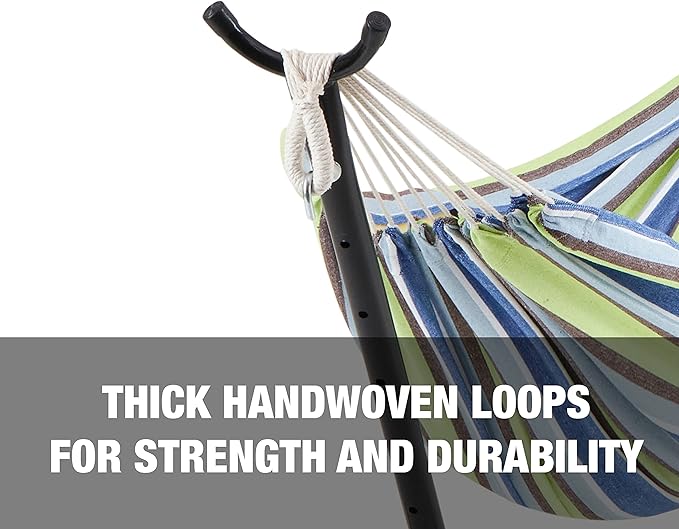 Bliss Hammocks 60" Wide Hammock & Built-in Stand w/Carrying Case & Hanging Hardware Indoor, Outdoor, Poolside, Patio, Backyard Heavy Duty, Strong & Durable 400 Lbs Capacity (BHST-401-GS)