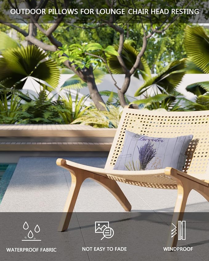 Outdoor Pillows Covers with Inserts Retro Farmhouse Lavender Light Blue Wood Grain Waterproof Pillow with Adjustable Strap Throw Pillows for Patio Furniture Recliner Lounge Chair, 11x16 inch, 1PCS