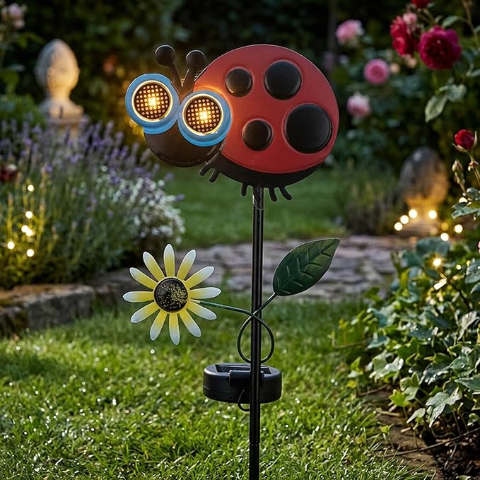 Solar Garden Lights Outdoor - Ladybug Decor Waterproof Dynamic Eyes Solar Stake Lights for Yard Lawn Pathway Decorative Art Lighting Lamp Outside Birthday Gifts for Women Mom Grandma