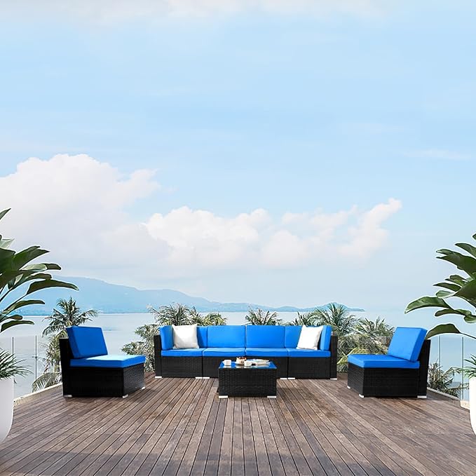 7 Pieces Patio Furniture Set - Outdoor Sectional Furniture with Cushion and Coffee Table Patio Conversation Sets for Backyard Outdoor Sofa Set Modular Sofa, Outdoor Patio Conversation Furniture Set