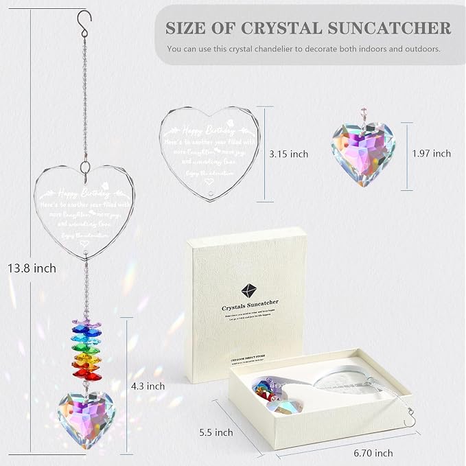 Birthday Gifts for Women, K9 Crystal Suncatcher Birthday Gifts for Friend Sister Mom