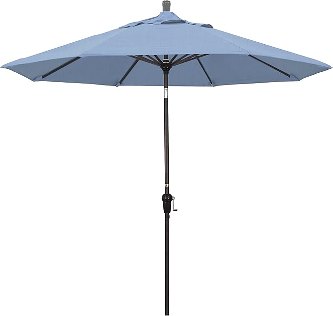 California Umbrella 9' Round Aluminum Market Umbrella, Crank Lift, Auto Tilt, Bronze Pole, Sunbrella Spectrum Cilantro