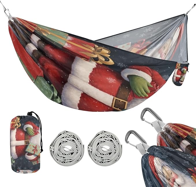 FRMG Christmas Santa Claus Hammock 500 lbs Capacity Portable Hammocks with Tree Straps & Attached Carry Bag, Camping Essentials Gear, 2010397a