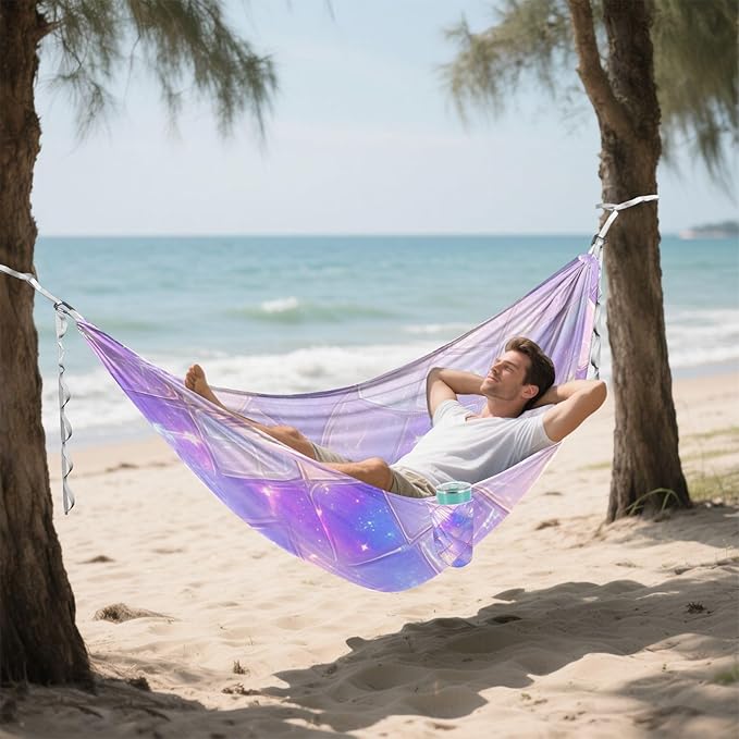 Purple Dragon Scales Sparkling 330lb Capacity Outdoor Hammocks with Hanging Rope Cloth Hammock for Outside Patio Garden hamaca inflable para Piscina