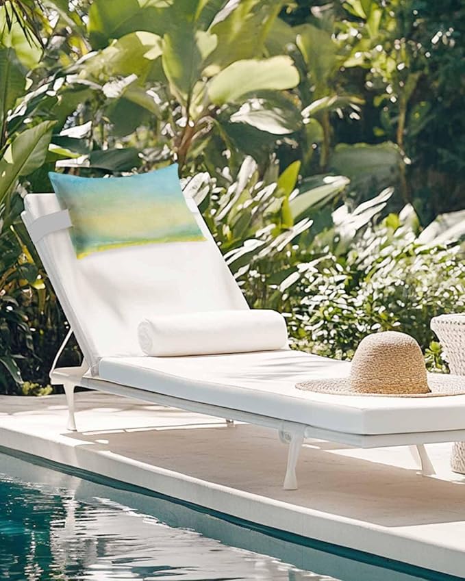 Outdoor Pillows Covers with Inserts Abstract Meadow Oil Painting Style Green Waterproof Recliner Pillow with Adjustable Strap Throw Pillows for Patio Furniture Pool Lounge Chair, 11x16 inch, 1PCS