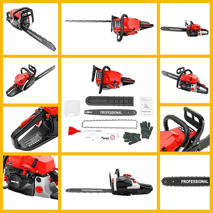 Gasoline Chainsaw, 58cc 20" Chain Gas Saw, Single Cylinder Air-cooled 2-stroke Engine, 3.6HP Professional Quick Stop Chainsaw for 19.69" Wood Cutting, Tree Pruning, Forest Felling, 45*10.24*10.83in