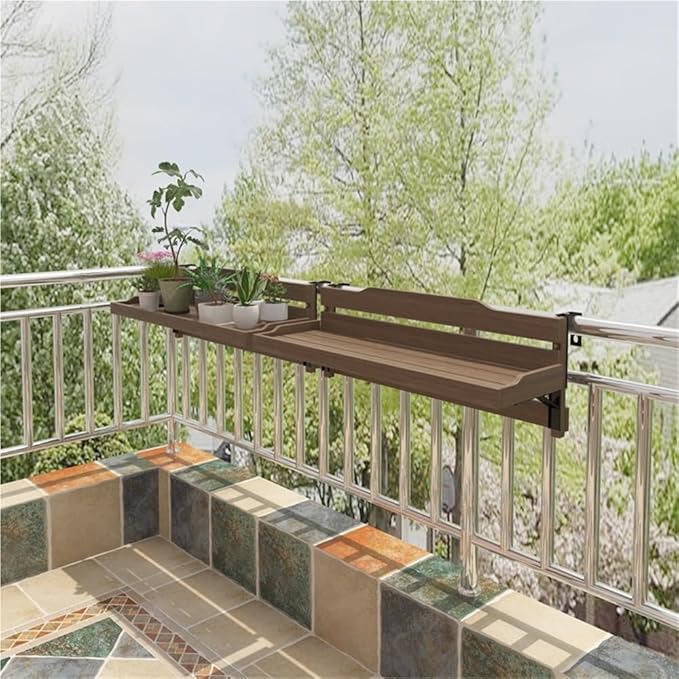 Wood Balcony Railing Table & Hanging Planter Shelf - Balcony Railing Plant Shelf, Balcony Railing Table, Hanging Plant Shelf for Living Room Garden Balcony(47.2 * 9.4in)