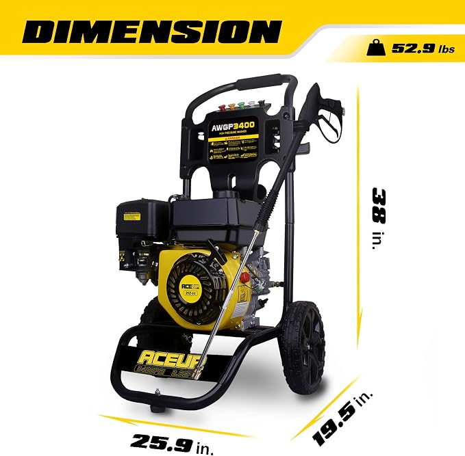 Aceup Energy 3400PSI Gas Pressure Washer Gasoline Powered with 212cc 4 Stroke OHV Engine for Cars, Yards, Farms, Gardens, Walls