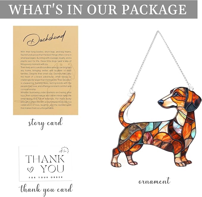 Dachshund Gifts for Women, Colorful Dachshund Ornament for Window Hanging | 5.9"x5" Acrylic Suncatcher Ornament Faux Stained Glass, Dog Lovers Gifts for Women, Dogs Christmas Ornaments for Tree Hanging