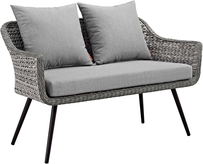 Modway EEI-3177-GRY-GRY-SET Endeavor 4 Piece Outdoor Patio Wicker Rattan Sectional Sofa Set, Gray