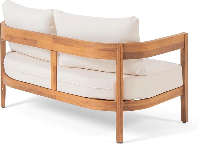 Merax 52" Outdoor Acacia Wood Frame Loveseat Sofa and 35.5" Coffee Table Set,with Cushions for Patio,Garden
