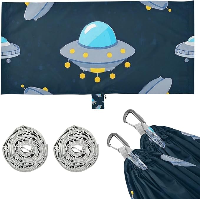 Cartoon Cute Blue-Gray Spaceship 330lb Capacity Outdoor Hammocks with Tree Straps Swing Hammock for Outside Patio Backyard Poolside hamacas para adultos 2 Personas