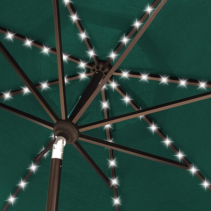 EliteShade USA 10-Year-Non-Fading 10ft Market Patio Umbrella, Commercial Grade Table Sun Umbrella with 80 Solar LED Lights, Crank Open, Windproof & UPF 50+ UV Protection for Garden, Deck, Pool, Backyard, Forest Green