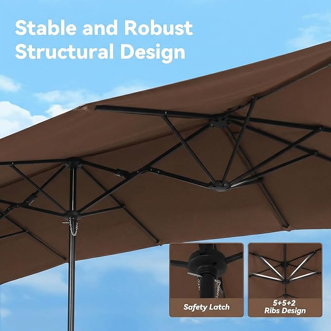 15×15ft Outdoor Patio Umbrella, Double Sided Market Rectangle Umbrella with Crank Handle, Large Sun Shade for Outside Deck, Backyard, Garden