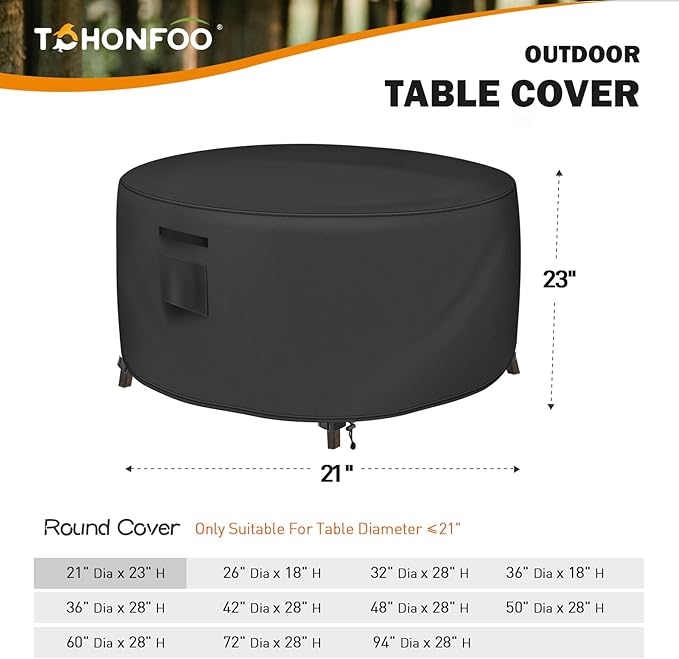 Round Patio Table Cover, Outdoor Table Covers Waterproof, UV Resistant Outdoor Lawn Patio Furniture Covers, 21" DIA x 23" H
