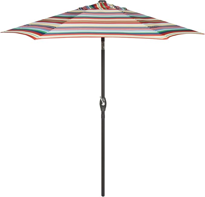 7.5 Foot Crank and Tilt Market Umbrella (Red/Blue/Green/Yellow Striped)