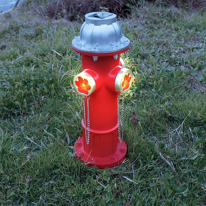 Fake Fire Hydrant Statues for Dogs to Pee On, Solar Light Fire Hydrant with Glowing Paw Prints for Garden Statues Lawn Outdoor Decorations, 14.5" Tall