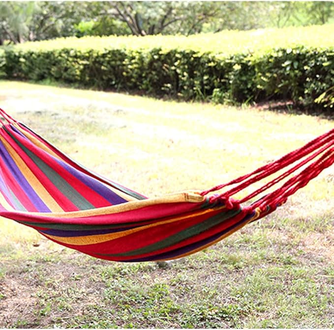 FRCOLOR Striped Canvas Camping Hammock Hanging Chair 190x85cm Portable Outdoor Swing for Garden and Indoor Use European Rainbow Color