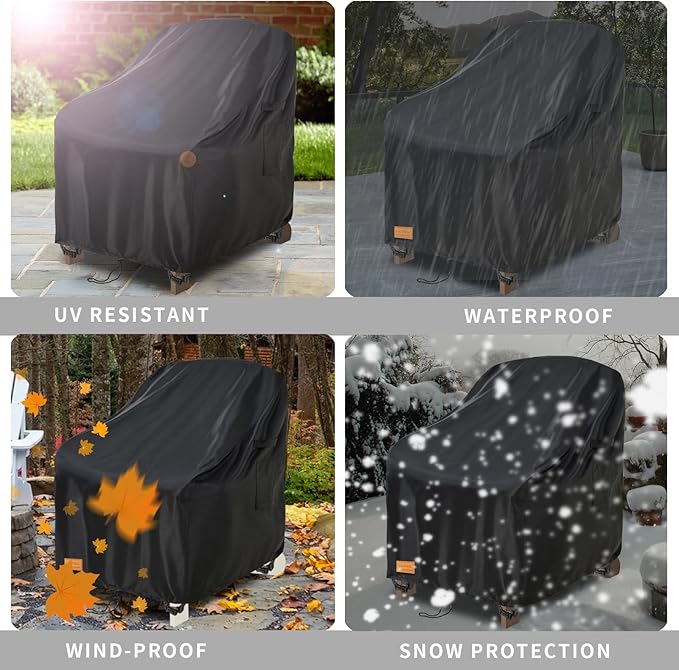 Outdoor Adirondack Chair Cover 2 Pack,Heavy Duty Patio Covers Waterproof, Outdoor Furniture Covers Waterproof, Swivel Patio Chair Cover(30W X 34D X 36H Inches) Black