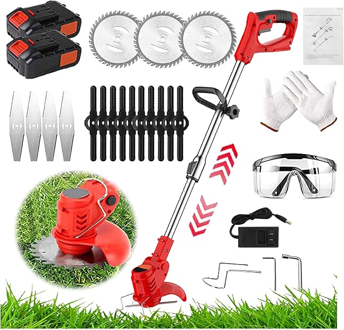 Weed Wacker Cordless Grass Trimmer Electric Weed 90~120cm Retractable, 3 Kinds of Lawn Mower Accessories, 24v Electric Cordless Garden Trimmer with Battery and Charger for Garden