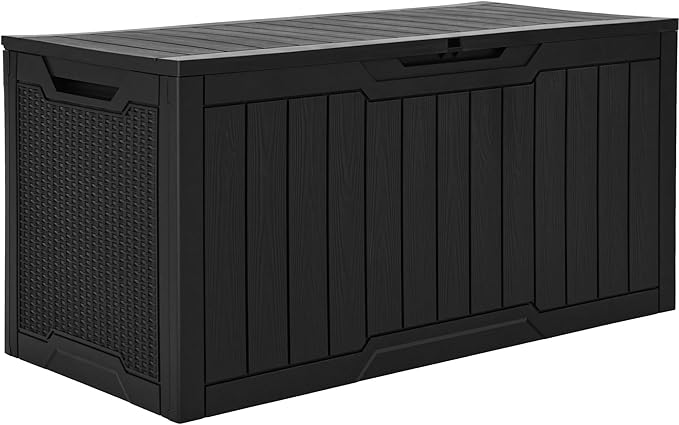 YITAHOME 100 Gallon Outdoor Storage Box, Large Water Resistant Resin Deck Box, Indoor Outdoor Lockable Storage Container for Patio, Garden, Cushions, Tools, Equipment (Black)