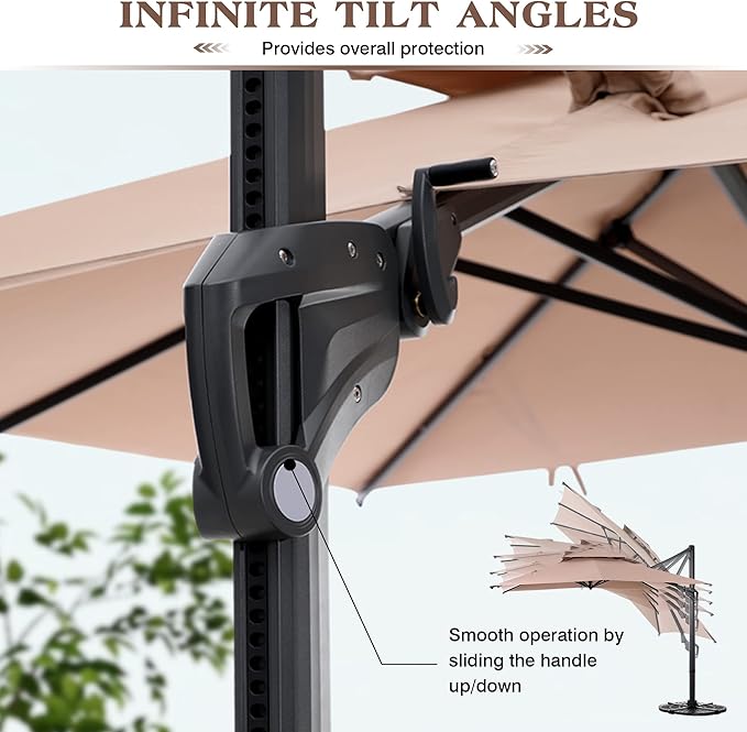 Sophia & William 10ft Cantilever Patio Umbrella with Base - 360° Rotation & Infinite Tilt, Outdoor Market Umbrella with Solution-Dyed Fade-Resistant Fabric & Aluminum Frame