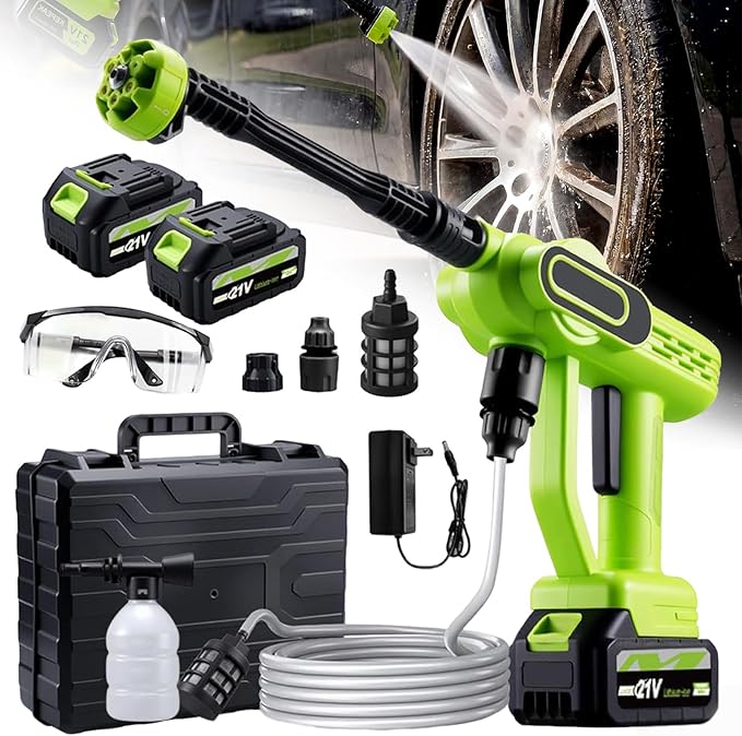 Cordless Portable Washer, 2026 Upgraded 1800 Psi Battery Powered Handheld Washer with 6-in-1 Nozzle, Battery Operated Pressure Washer for Car,Home,Bike,Garden Patio, Outdoor Cleaning (Green)