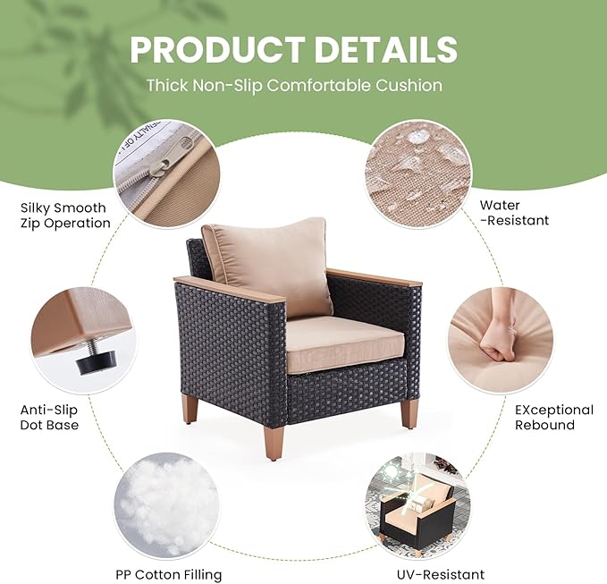 Soohow Half-Moon Patio Conversation Set, 5 Piece Outdoor Sectional Furniture Set with Cushions, Wicker Patio Conversation Set Outdoor Sectional Sofa, All-Weather for Garden, Backyard and Poolside
