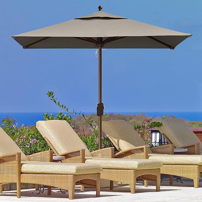 EliteShade USA 10-Year-Non-Fading 6x6Ft Square Market Patio Umbrella, UPF 50+ UV Protection Performance Sun Umbrella, Heavy Duty Commercial Grade Outdoor Table Umbrella with Crank, Windproof Vented Top for Garden, Pool, Deck and Outdoor Playsets, Taupe