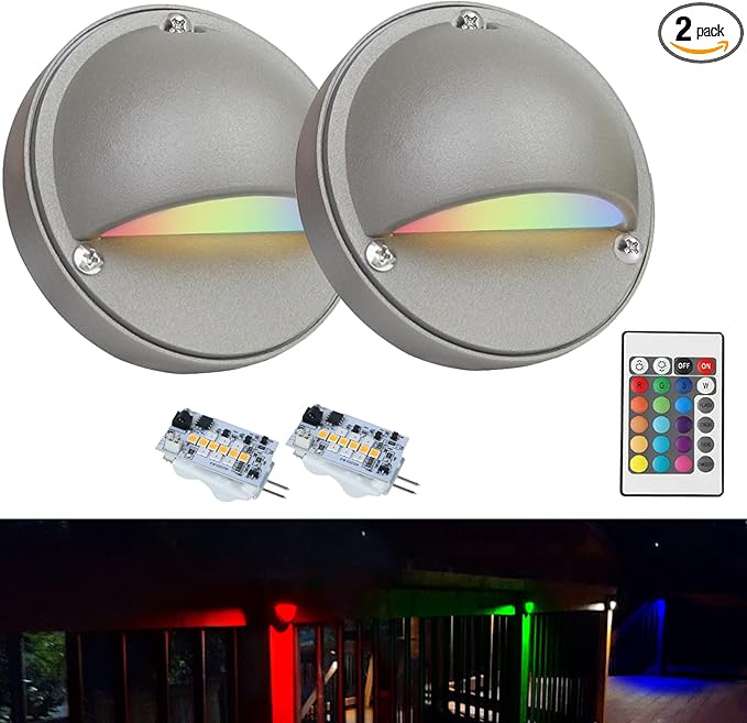 Low Voltage LED Deck Lights Color Changing, 2W 12-24VAC/DC Replaceable RGBW G4 LED Bulb for Christmas Low Voltage Deck Lighting 2-Count with Waterproof Connectors