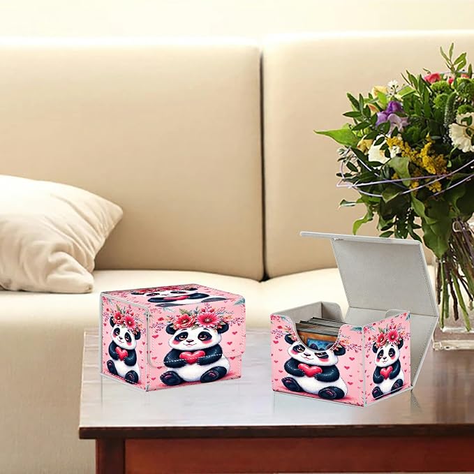 Card Deck Box for MTG, Cards Storage Box Fits 120+ Sleeved, Leather Small Size Strong Magnetic Closing Card Case for Board Games Magic TCG CCG Baseball Collection, Pink Panda