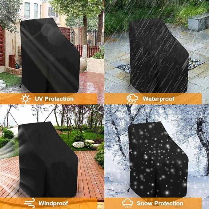 Stacking Outdoor Chair Cover Waterproof, Uranshin Outdoor Patio Furniture Covers Stacked Chairs 210D, Lounge Chair Covers Outdoor Stack Chairs for All Weather Protection, Black, 25"L x 25"W x 47”H