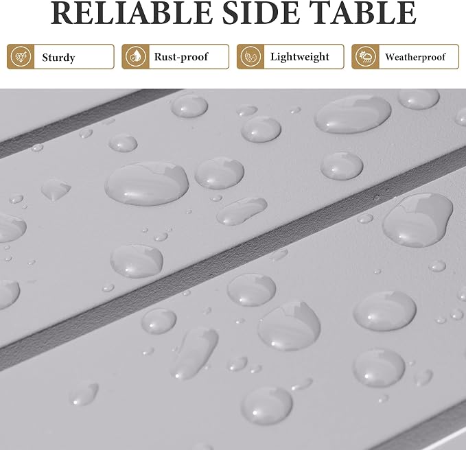 Crestlive Products Outdoor Side Table Set of 2, Aluminum Rectangular Side/End Table, Small Patio Coffee Bistro Table for Outdoor Indoor (Light Grey)
