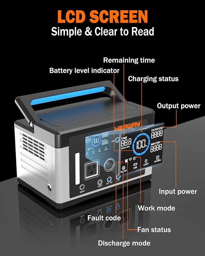 Portable Power Station 700W, 577Wh Battery Solar Generator, Power Bank 110V Surge 1000W Pure Sine Wave 2 AC Outlets with PD 60W USB-C Fast Charging for CPAP Camping, Hurricane Emergency, RVs