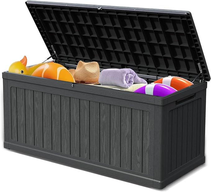 320 Gallon Waterproof Outdoor Storage Box, Lockable Deck Boxes With Handle, Indoor and outdoor Resin Storage Box for Garden Tools, Patio Cushions, Package Delivery, Black