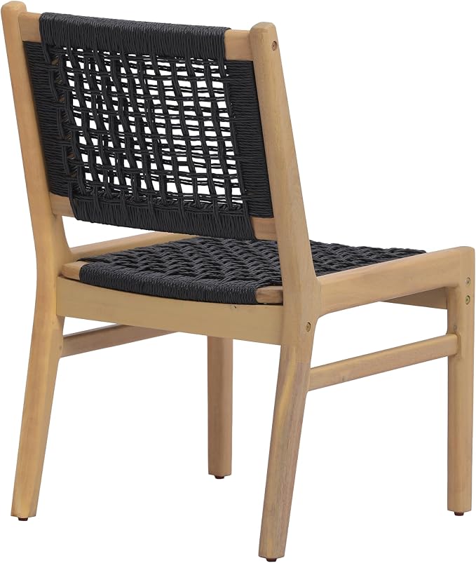 Christopher Knight Home Chuse Acacia Wood Dining Table Set for 6, Solid Wood Outdoor Dining Set for 6, 7 Piece Oval Patio Dining Table and Chair Set with Wicker Seat & Back, Black + Light Teak