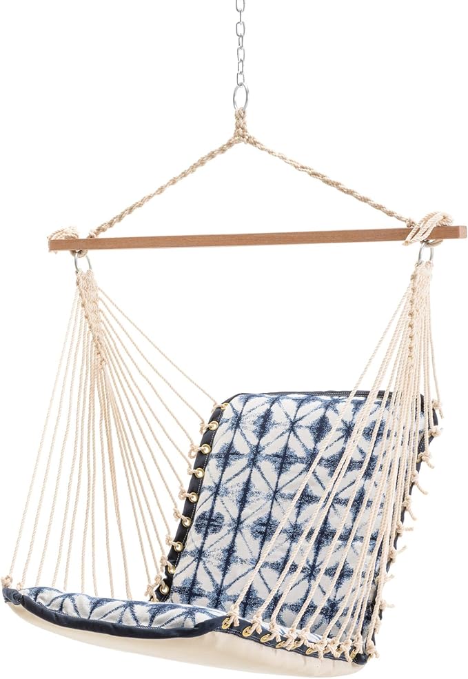 Nags Head Hammocks Midori Indigo Sunbrella Cushioned Single Swing – 24 in. x 24 in., 350 lb Capacity, Cumaru Spreader Bar, Handcrafted in The USA