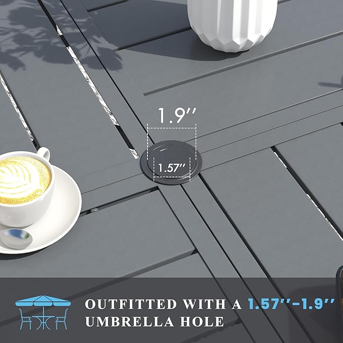 VICLLAX 60" Round Patio Table with Umbrella Hole, All Weather Metal Outdoor Dining Table for 8, Outside Table for Lawn Garden, Grey