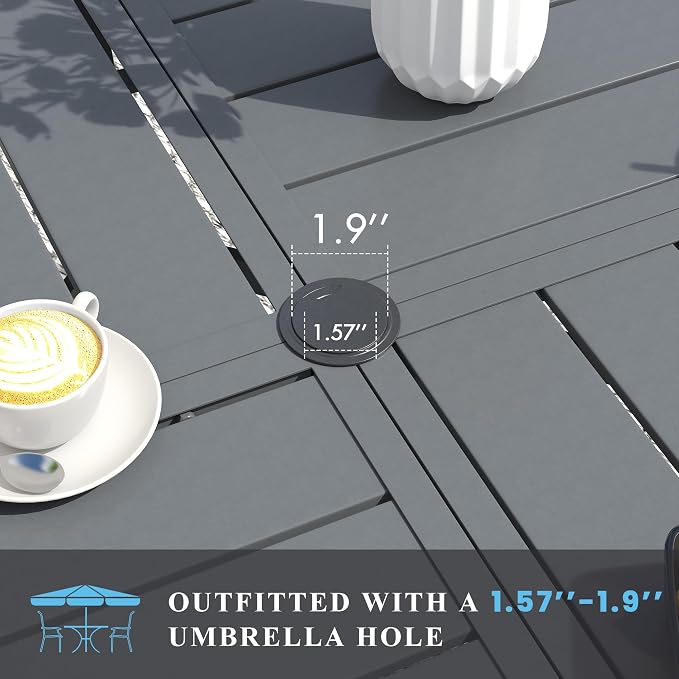 VICLLAX 53" Round Patio Table with Umbrella Hole, All Weather Metal Outdoor Dining Table for 6-8, Outside Table for Lawn Garden, Grey