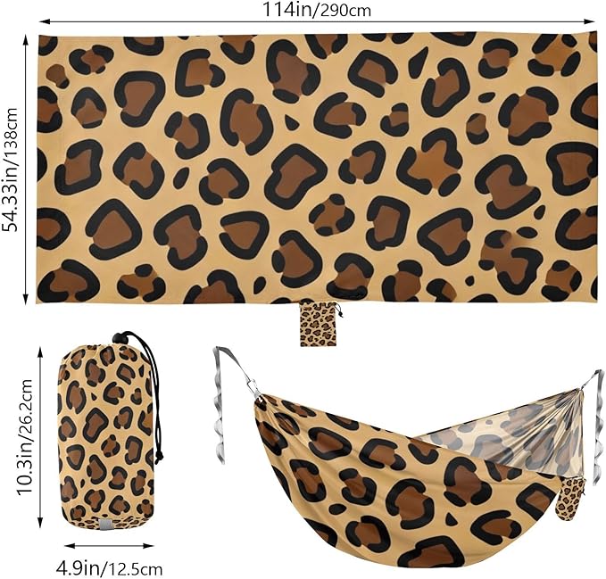 Leopard Print Outdoor Hammocks with Tree Straps Fabric Hammock for Camping & Hiking Essential