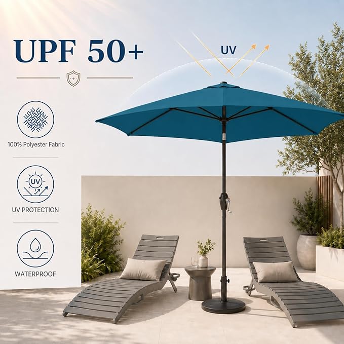 7.5ft Patio Umbrella, Outdoor Table Market Umbrella with Smooth Crank Lift, 6 Windproof Fiberglass Ribs, UPF50+ UV Protection for Deck, Pool, Garden and Backyard