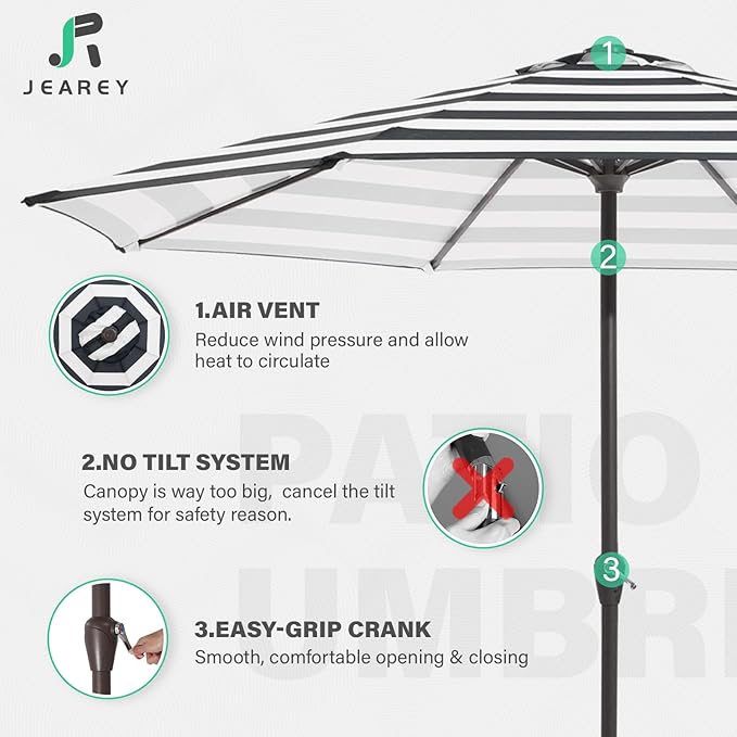 JEAREY 12' Patio Umbrellas Outdoor Table Market Umbrella w/Crank, 8 Sturdy Ribs, UV Protection Windproof for Garden, Deck, Backyard, Pool(Black Striped)